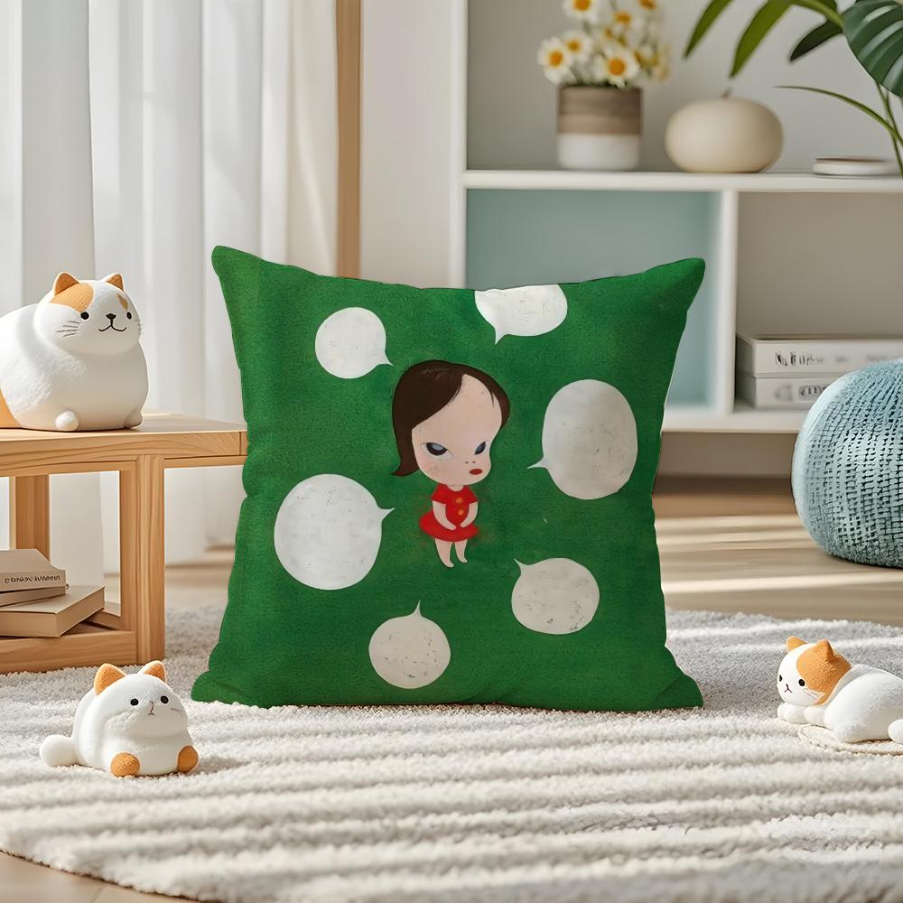 Yoshitomo Nara Pillow Case Silky Elegant Comfort Sofa Bed Invisible Zipper