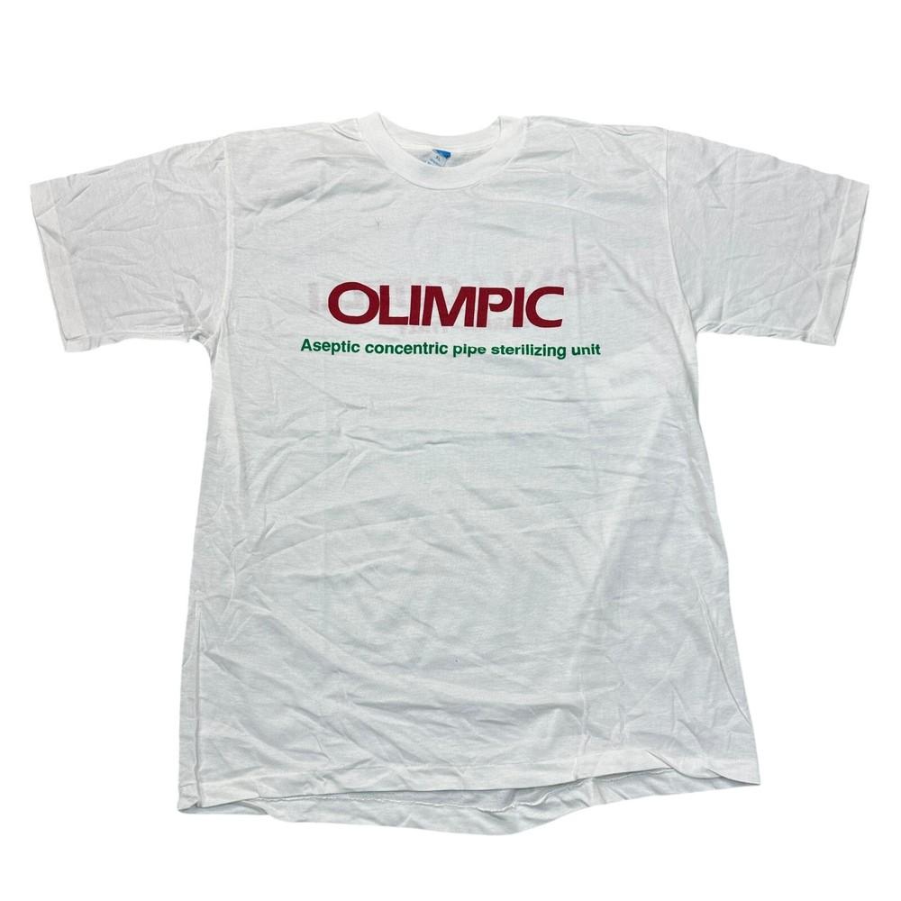 

Vintage Single Stitch T-shirt Olimpic Made In Italy Graphic Print White Mens 3XL