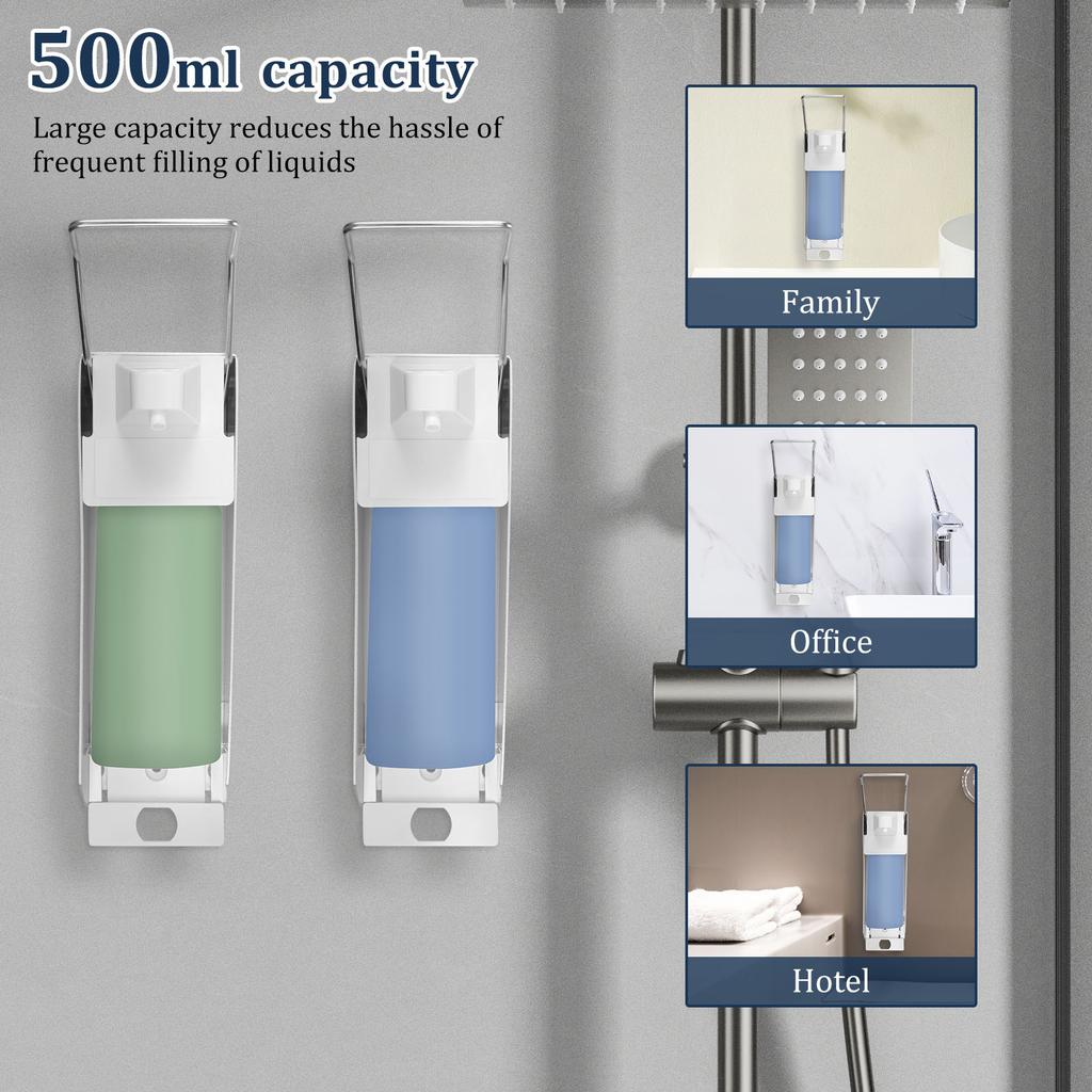 500ml Wall Mount Shower Soap Dispenser Aluminium Bathroom Shampoo Shower Gel Dispenser Toilet Kitchen Storage Bottle