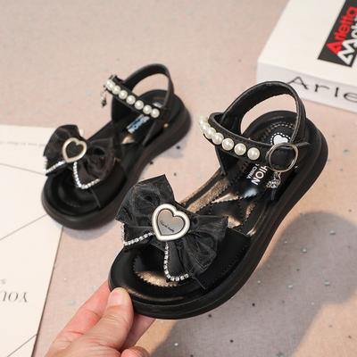 Girls Beach Shoes Non-slip Soft Sole Kids Sandals Sweet Bows 2025 Summer New Children Princess Shoes Beadings Sweet Hook&loop