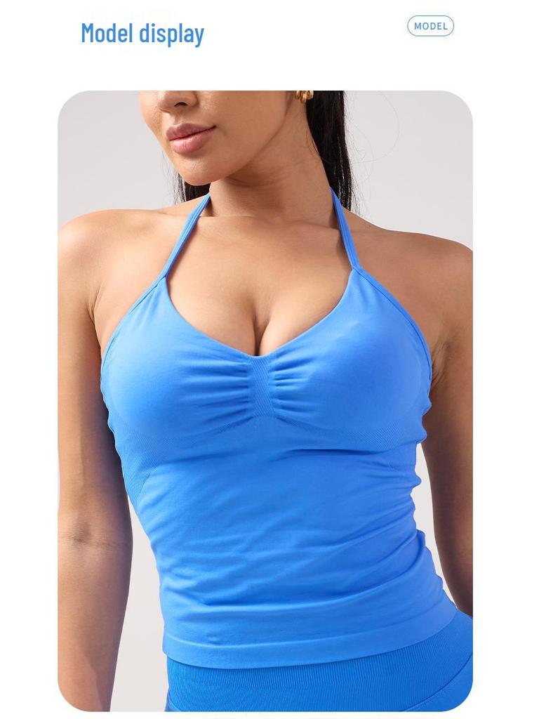 Dfyne Stoßfester Neckholder-Sport-BH mit Brustpolster - High-Intensity-Yoga-Camisole für Damen