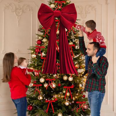 Large Velvet Bow Tie Pendant Tree Topper Wreath Christmas Bows Stair Railing Porch Pillar Wedding Holiday