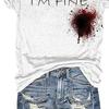 Halloween Blood Shirt Digital Print Blood Stains Text Tee Shirt Women V-neck Tops Casual Wear Funny Horror Clothes