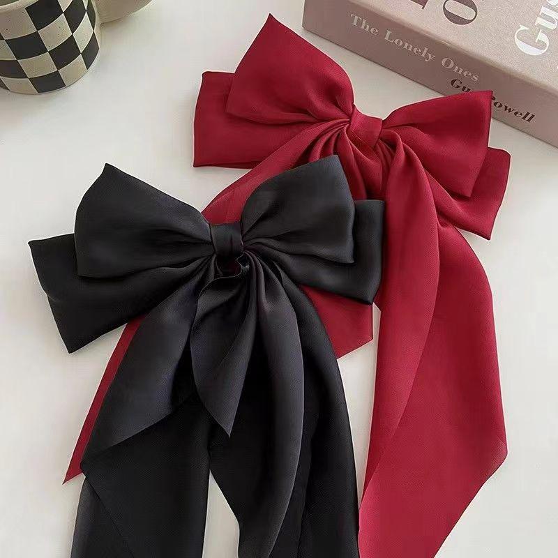 "Retro Large Ribbon Bow Hairpin Inspired by Yang Zi - Elegant Spring Clip Hair Accessory"