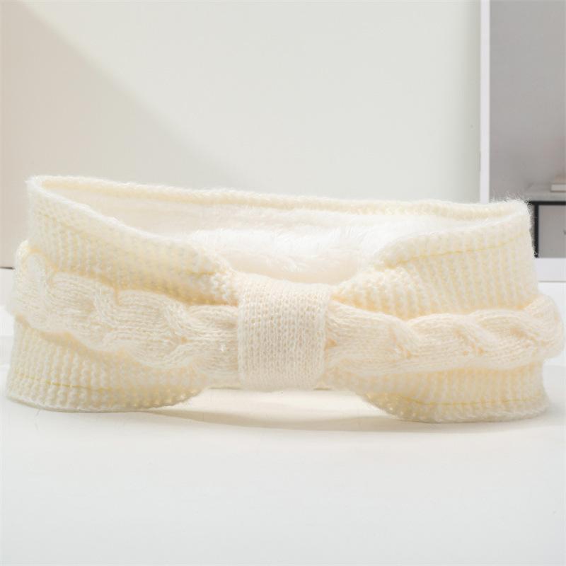 

Плюшевая шерстяная повязка на голову с бантом осенне-зимняя теплая скрученная защитная повязка на голову вязаные аксессуары для волос молочный белый