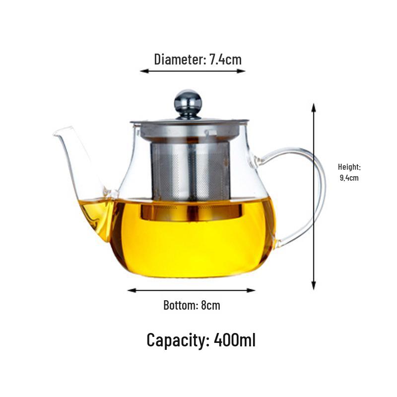 Жаропрочный боросиликатный стеклянный чайник с фильтром из нержавеющей стали