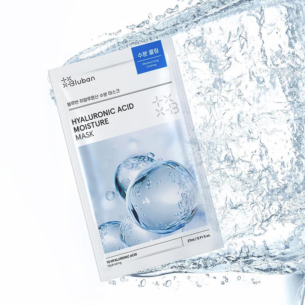 Bluban Hyaluronic Acid Moisture Sheet 7 Sheets X Moisturizing Face Mask Korean Trial Mask, (27g 7), Set, Close-Fitting Cosmetics, Skincare, 1-Week