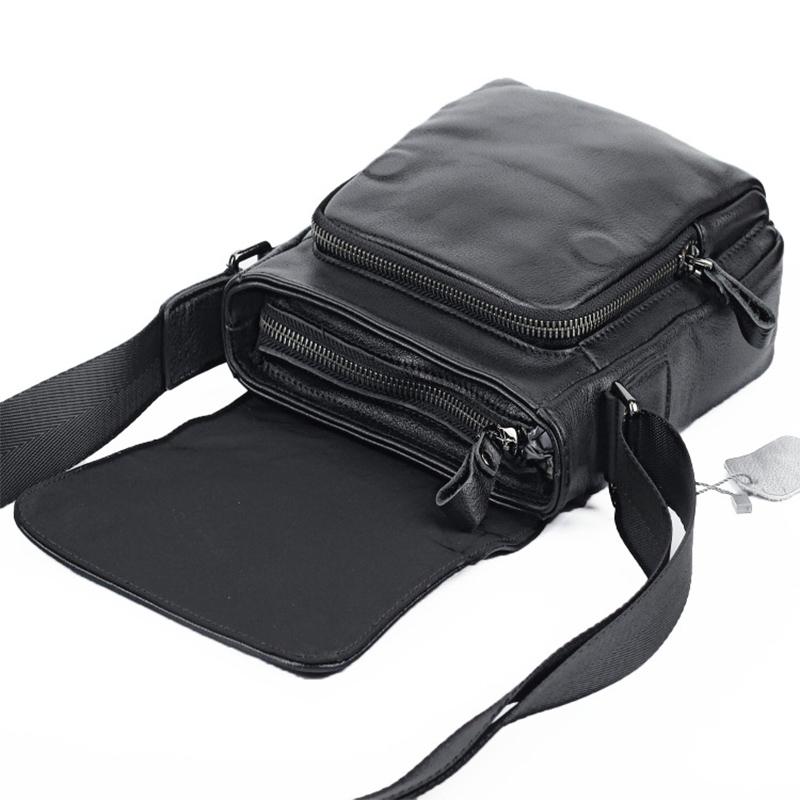 Premium Black Genuine Leather Cowhide Crossbody Bags Casual Messenger Shoulder Bag for Men Business Daily Bag