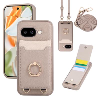Leather Phone Case with Card Holder & Lanyard for Google Pixel 9a/10 Pro, Lychee Pattern, Japanese & Korean Style