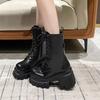 9CM Klobige Plateau Stiefeletten Damen 2025 Neu Herbst Winter Motorradstiefel Frau Dicke Sohle Rutschfest Leder Kampfstiefel
