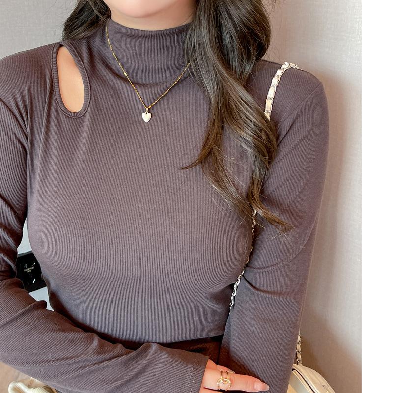 Damen Geripptes Hollow Out Baselayer Oberteil Slim Fit Langarm Unterwäsche mit Einzigartigem Designgefühl für Herbst und Winter