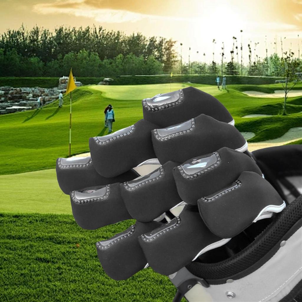 10 Pieces Golf Iron Headcover Set Club Head Covers Waterproof Visible Window Protector