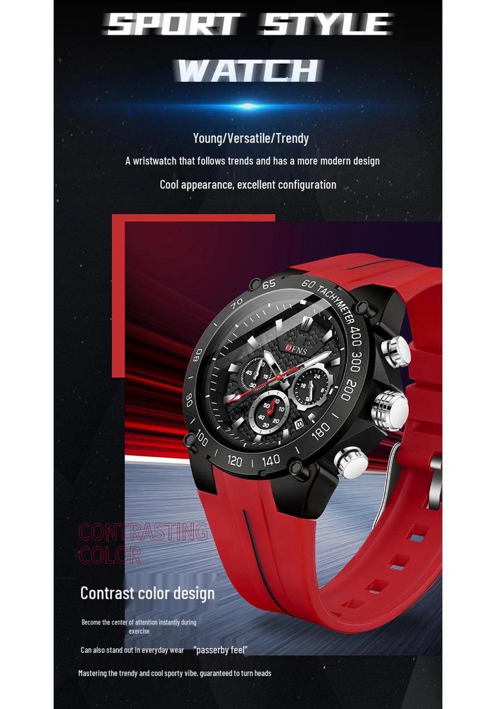 Oufanni Men's Quartz Watch - Fashionable, Waterproof, Luminous, Trendy Sports Design with Calendar & Small Seconds Hand