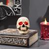 Skeleton Skull Decor Halloween Resin Skull Statues with Red Led Lights Human Skull Sculpture Bone Prop Horror House Party