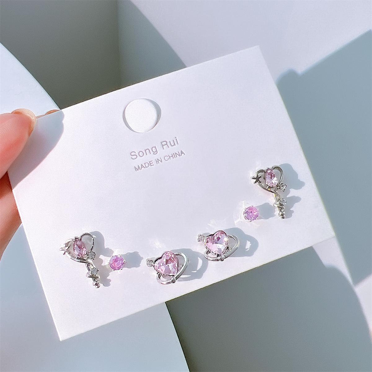 

INS Y2K розовые серьги-гвоздики в форме сердца для женщин и девочек корейский комплект сережек-бантов с подвесками из сладких кристаллов модные ювелирные изделия