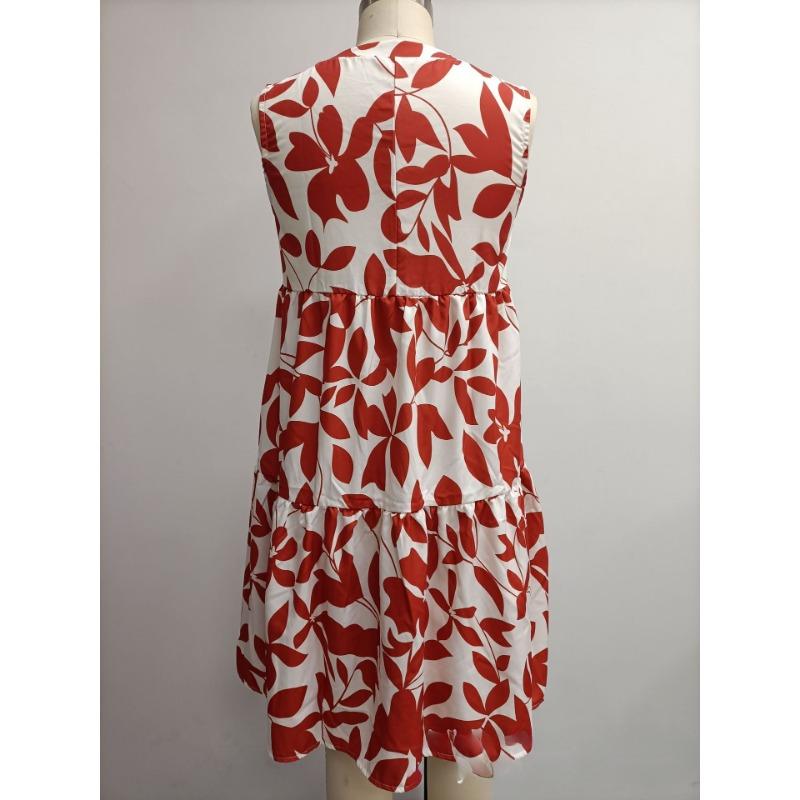 Letní dámské šaty Bohémská móda Volné V-výstřih S plisováním Tištěné šaty