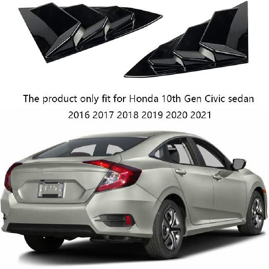 For Honda 10Th Gen Civic 2016- Rear Side Window Louver Decorate Cover Rear Air Vent Window Louvers Blinds Covers Auto Accessories (For 10Th Gen Civic
