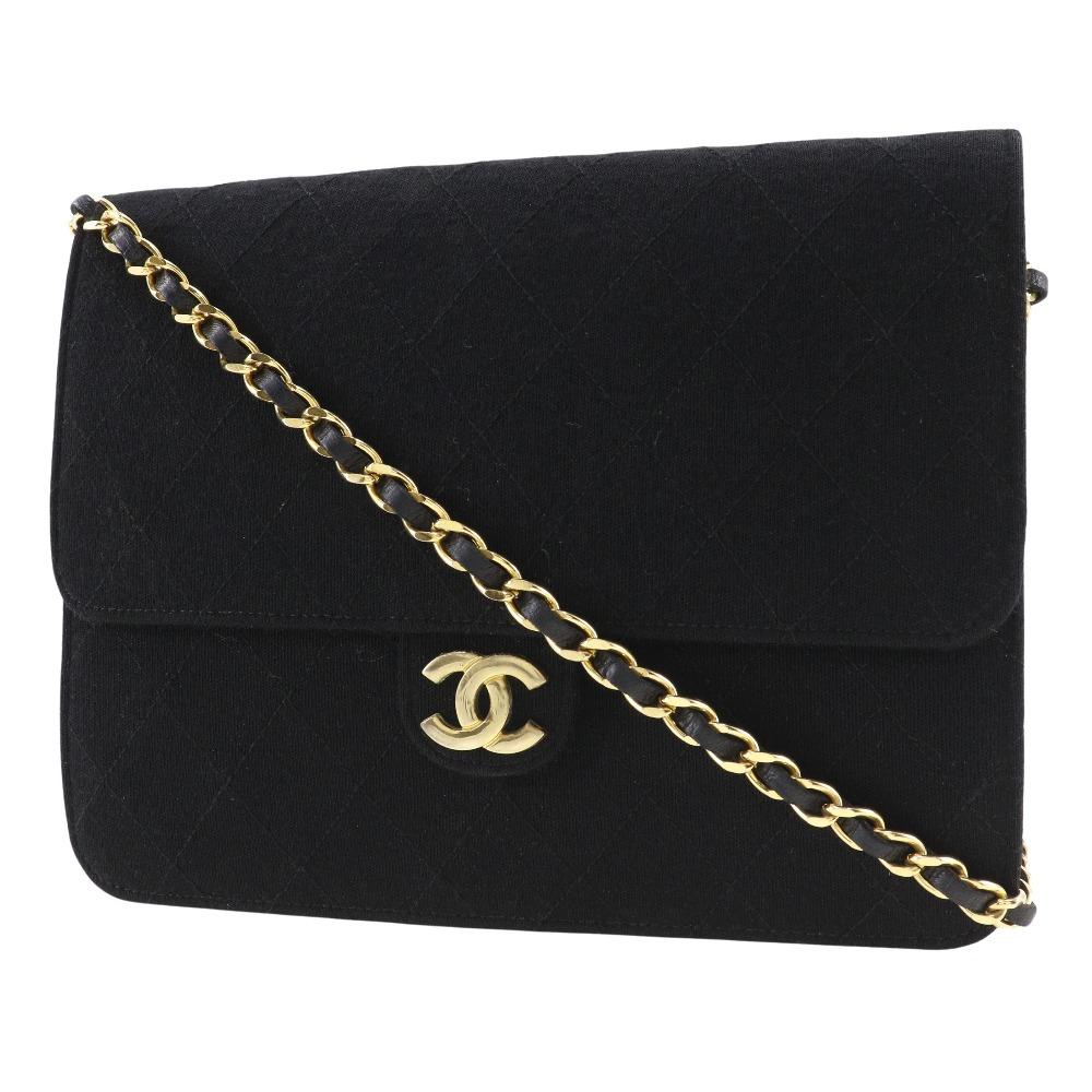 Chanel ChainShoulder Shoulder Bag Matelasse black/Gold Hardware Cotton Women Used