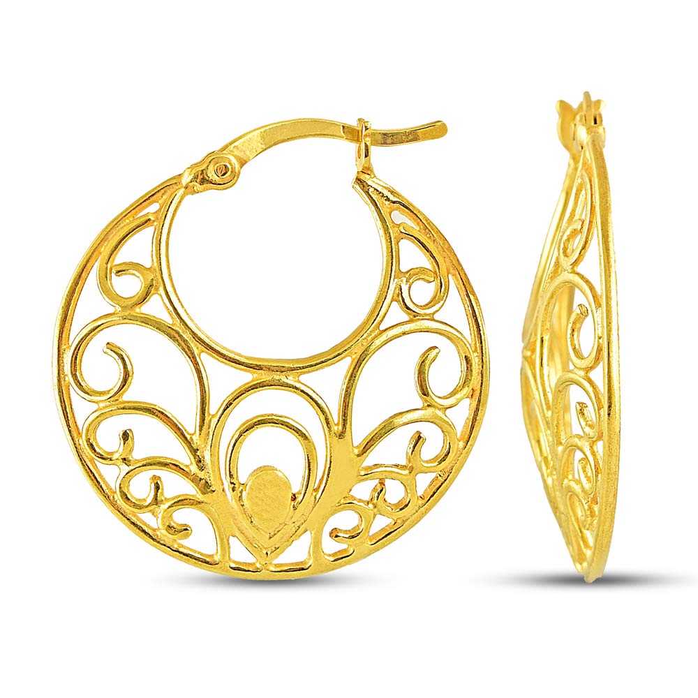 Šperky z pravého stříbra 925 ve filigránovém střihu, žluto-zlaté kruhové náušnice pro ženy 26 mm