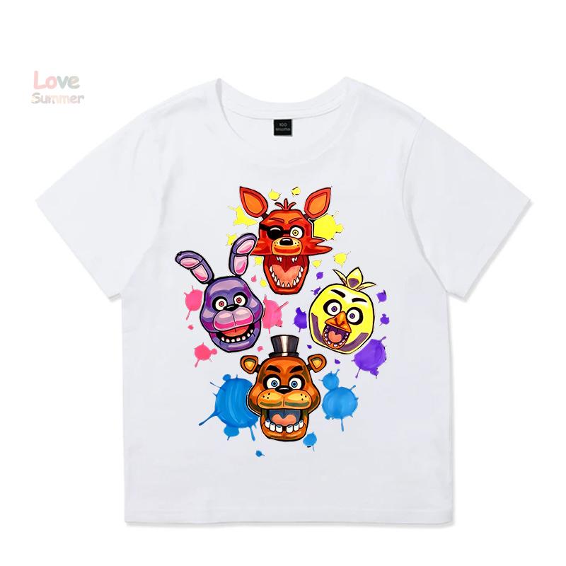Kinder T-Shirt Unisex FNAF At Freddys Jungen Mädchen Lässig Rundhalsausschnitt Kurzarm Elastische Passform Perfekt für Kinder Alltagskleidung