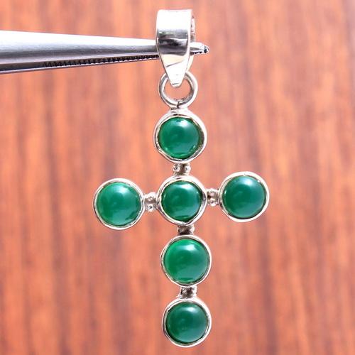 Green Onyx Silver Pendant, Reiki Pendant, Cross Pendant, Silver Pendant, 925 Sterling Silver Handmade Jewelry, Crystal Healing Pendant