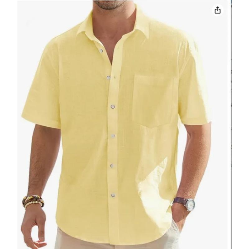 

Мужская летняя новая модель европейской и американской моды, классическая, удобная, дышащая, из хлопка и пеньки, однотонная, топ-рубашка XL жёлтый