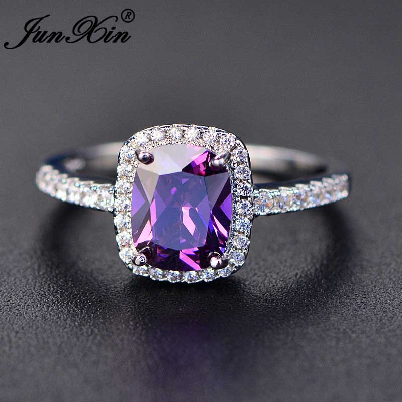 Fashion Mystic Fire Crystal Stone Rings For Women CopperColor Square Blue Pink Zircon Wedding Engagement Ring Boho Jewelry
