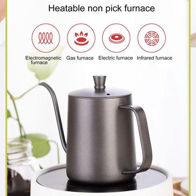 Bouilloire goutte à goutte à col de cygne en acier inoxydable de qualité alimentaire, bouilloire à café et à thé à revêtement antiadhésif de 600ml, bouche fine