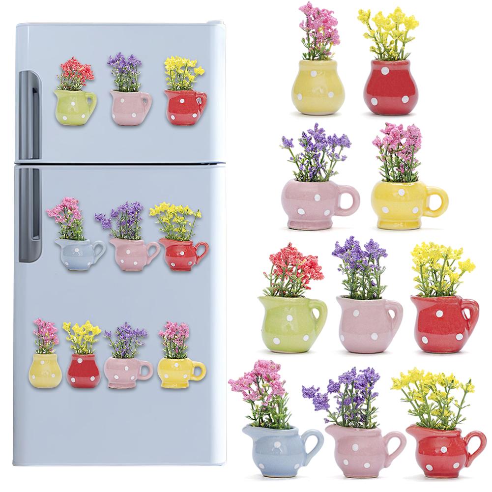 10/6/8pcs Mini Vase Refrigerator Magnets Wear Resist Flower Pot Message Sticker 3D Vase Decoration Fridge Magnet for Home Fridge