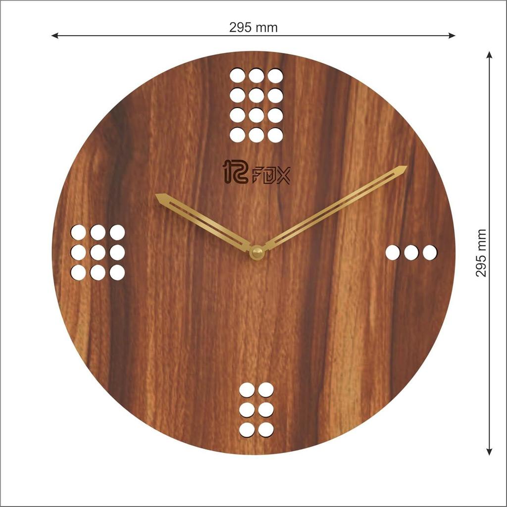 Ssic Design 12 Inch Handcrafted Stylish Elegant Analog Wooden Wall Clock for Living Room Hall Bedroom Office Gifting Asian Red Textured Wood