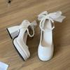 Rimocy Sweet Pearl Strap Platform Pumps for Women Ribbon Bowtie High Heels Mary Janes Shoes Woman Chunky Heel Elegant Pumps 2024