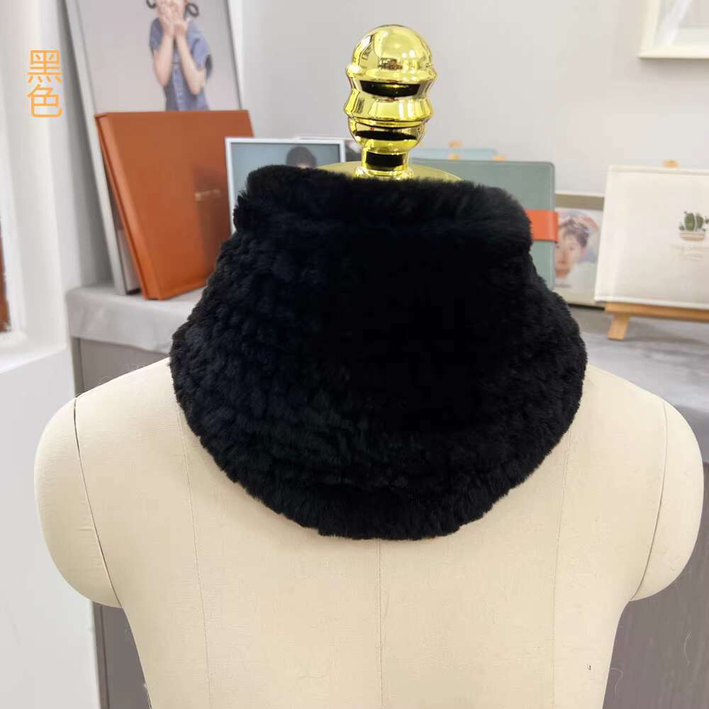 Rabbit Fur Scarf Double-Sided Knitted Real Fur Neck Warmer Women Winter Warm Neck Scarves Natural Fur Ring Scarves Winter Scarf 45cmx15cm чёрный