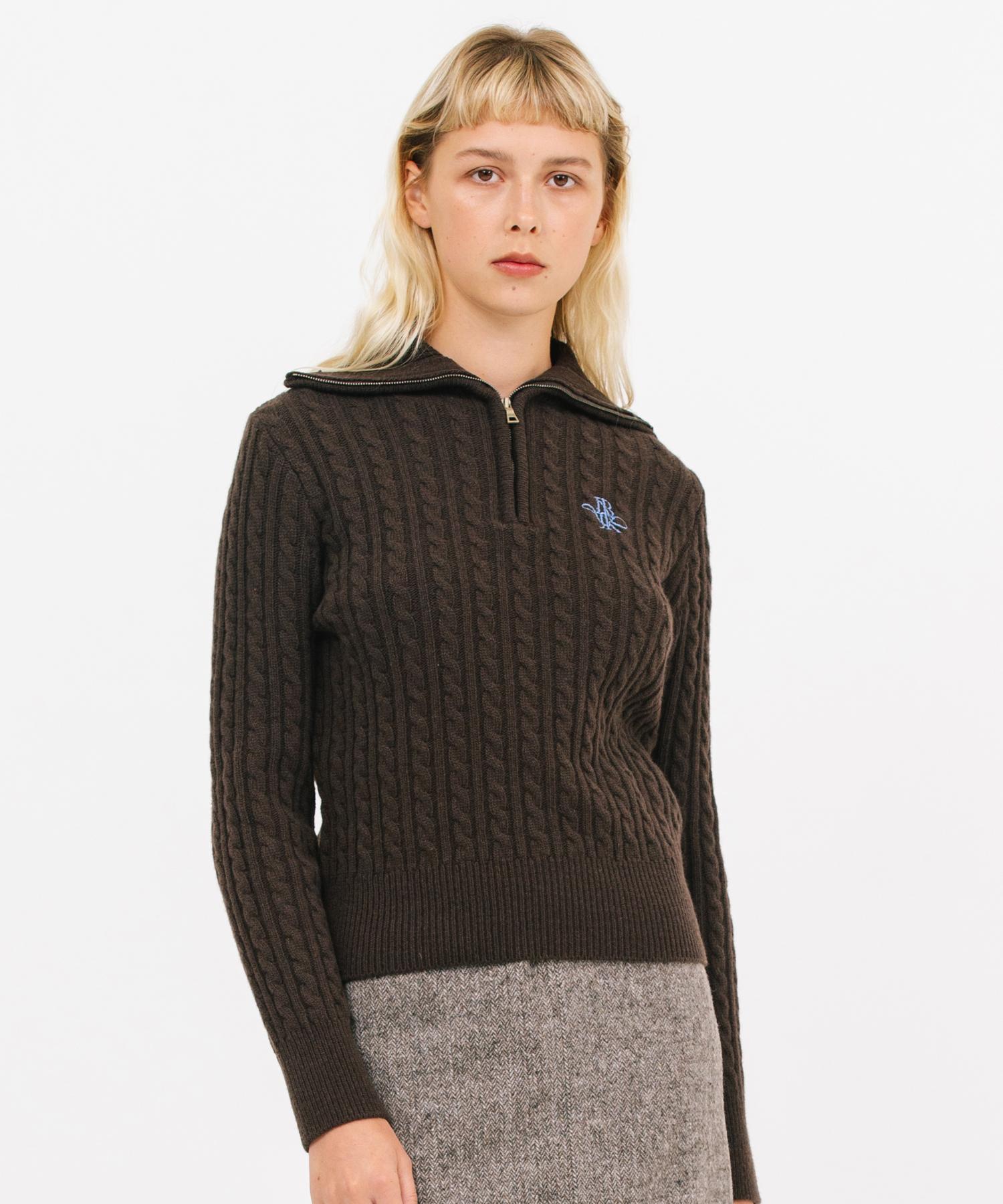 Jun By Jun K Jk Half Zip Cable Knit_Choco F