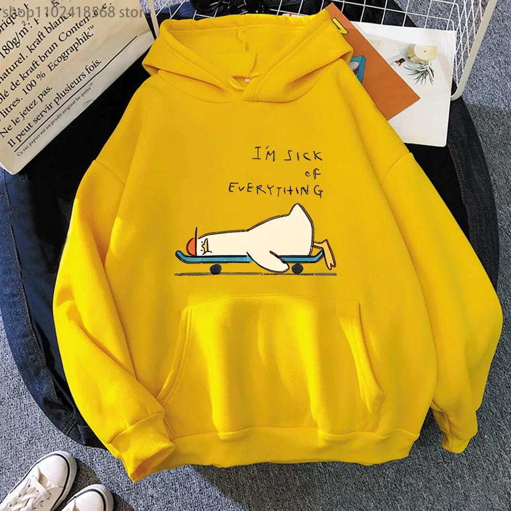 Cartoon Anime Duck Hoodies I'm Sick of Everything Sweatshirts Y2k Top Long Sleeve Street Streetwear Women Men Coat
