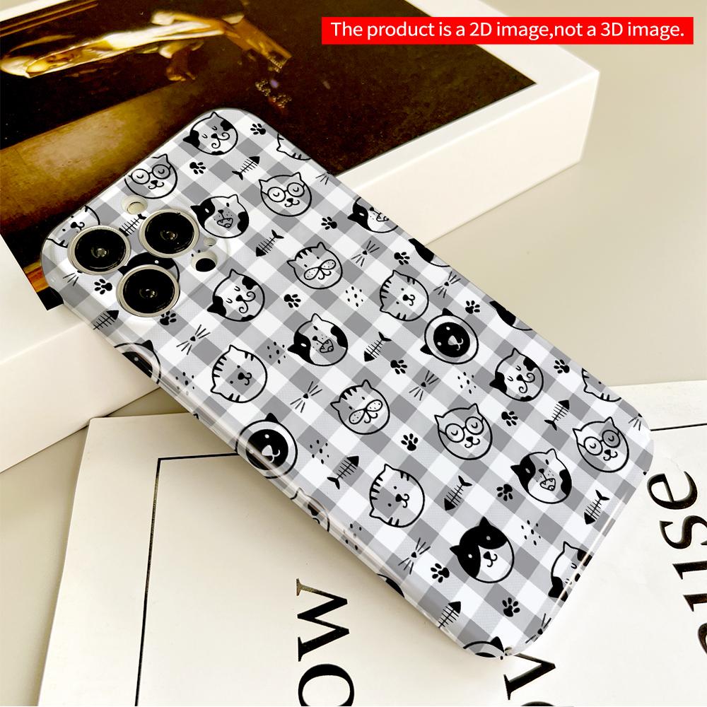 Whimsical Cat Faces On Gingham Background Phone Case All Inclusive Film Hard Phone Case, Compatible with iPhone 18 Pro Max 17 16 15 14 13 12 11