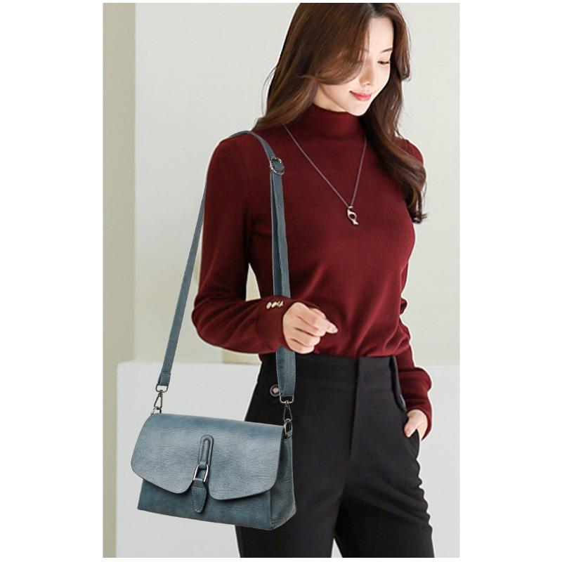 Damen Umhängetasche mit Klappe aus strukturiertem Leder Lässige Schultertasche