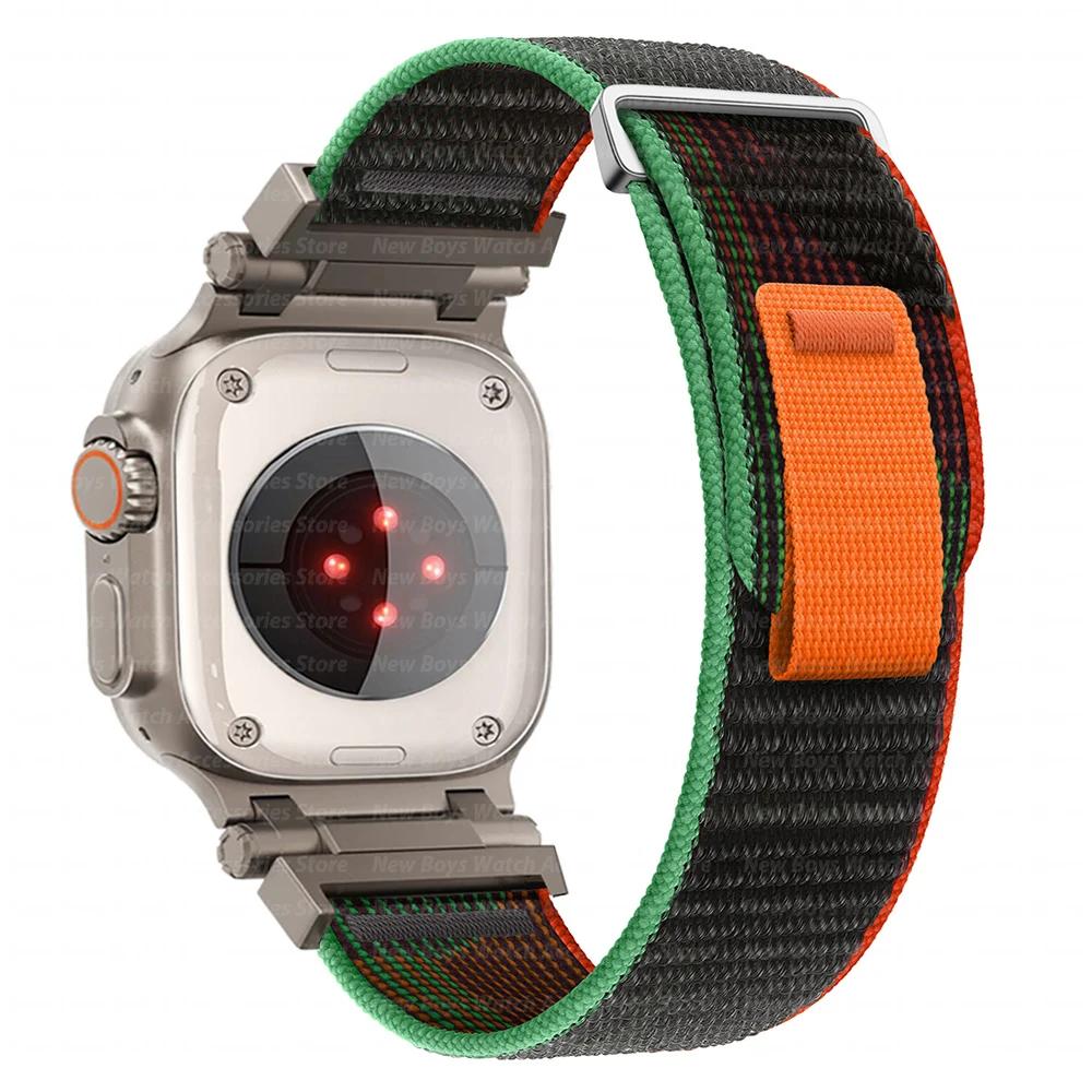 Nylon Strap For Apple Watch Ultra 2/1 49mm 46mm 45mm 44mm Metal Connector Bracelet For iWatch Series 10 9 8 7 6 5 4 se Men Band
