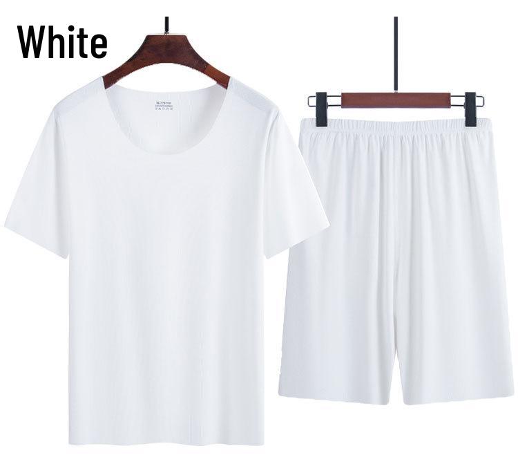 

Мужской летний пижамный комплект из ледяного шелка - Круглый вырез, короткий рукав и шорты XL (120-140 jin)