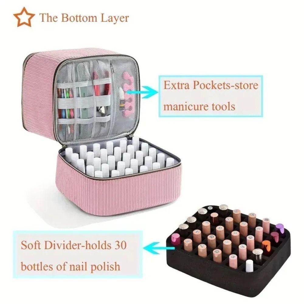 Double Layer Nail Polish Organizer Bag Large Capacity 30 Grids Essential Oil Storage Bag Handheld Makeup Bag Nail Care Tool