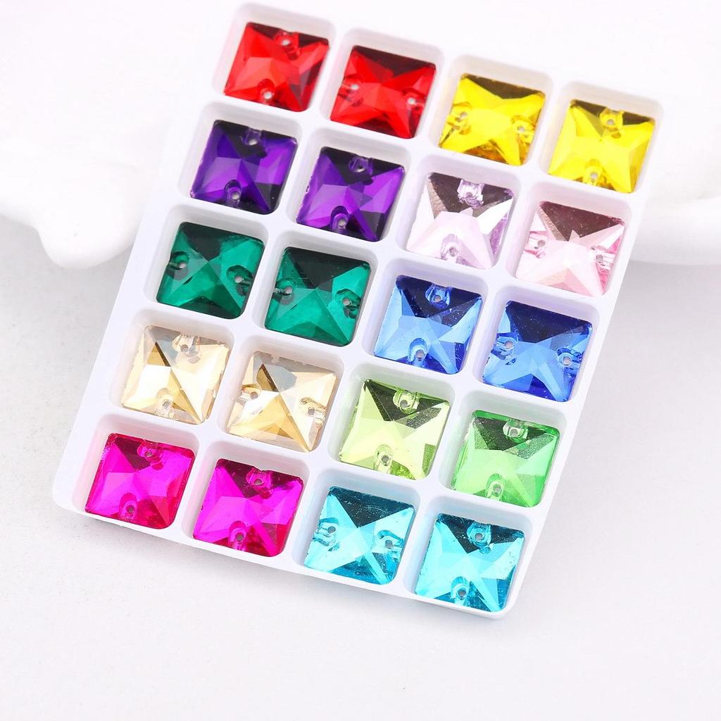 Mixed Color Crystal Buckles - Handmade Double Hole Glass Diamond for DIY Clothing