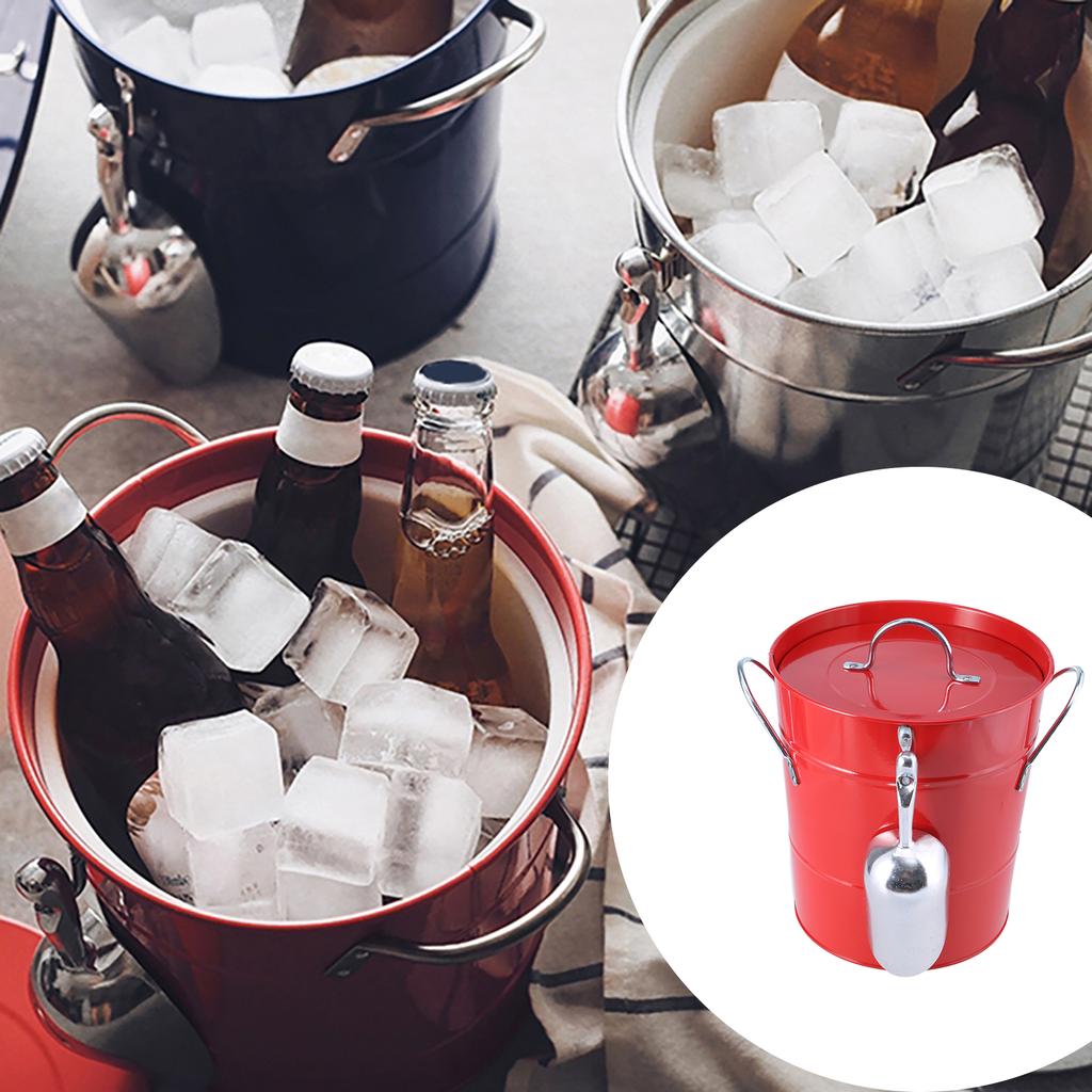 Ice Bucket with Scoop and Lid Metal Drink Coolers Wine Bucket Chiller Beverage Tub for Parities, Camping, Outdoor Bar