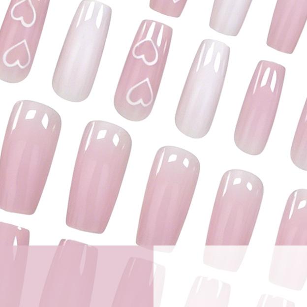 24 Pieces Of Manicure Peach Powder Love White Glossy Valentine'S Day Super Long Square Wearing Nail