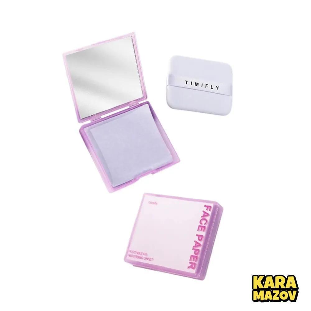 Portable Oil Blotting Papers for Face with Mirror and Puff One Size фиолетовый