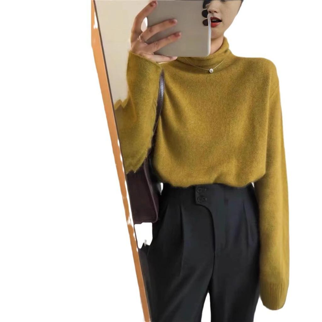 Women's Autumn/Winter Cowl Neck Wool Sweater - Casual & Versatile, Loose Fit, High Neck Base Layer