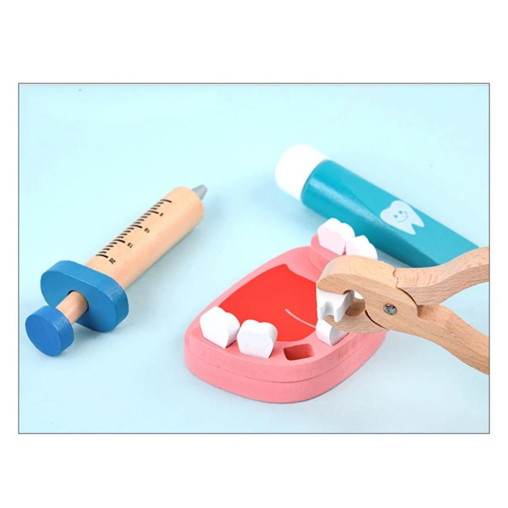 Wooden Pretend Play Doctor Set Educational Toys for Kids Simulation Medicine Chest Kit Dentist Nurse Games Medical Toys for Girl