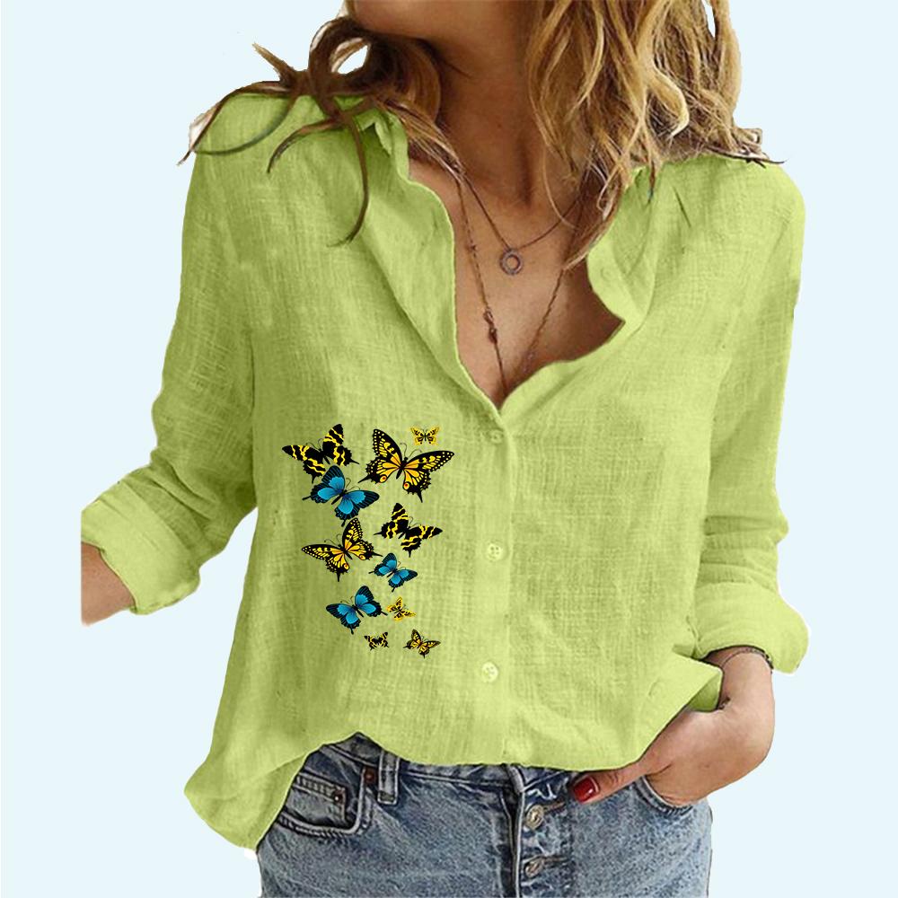 Women Fashion Print Blouses Spring and Fall Casual Long Sleeved Linen Top Female Cardigan Long Sleeve Shirt