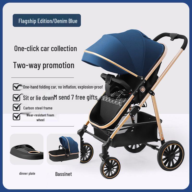 Lightweight Reversible Stroller with Dining Tray - Four-Wheel, Folding, for Infants and Toddlers