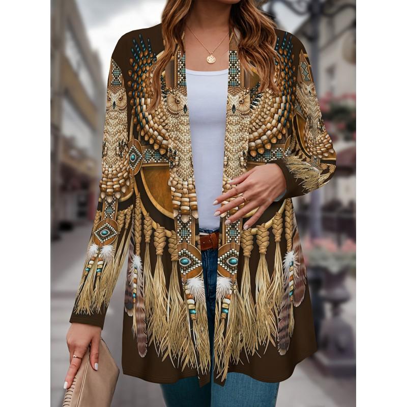 Boho Chic Printed Loose Long Sleeve Open Front Cardigan Women Comfortable Casual Outerwear