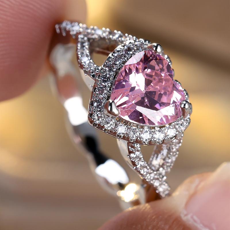Кольца в форме сердца из розового циркония для женщин, винтажное серебряное обручальное кольцо, помолвочные украшения, подарок на День матери для девочки 6 серебряный/розовый