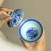 Retro Blue and White Porcelain Gaiwan Teacup Chinese Handmade Flower Pattern Tea Tureen Portable Ceramic Tea Bowl Teaware 160ml